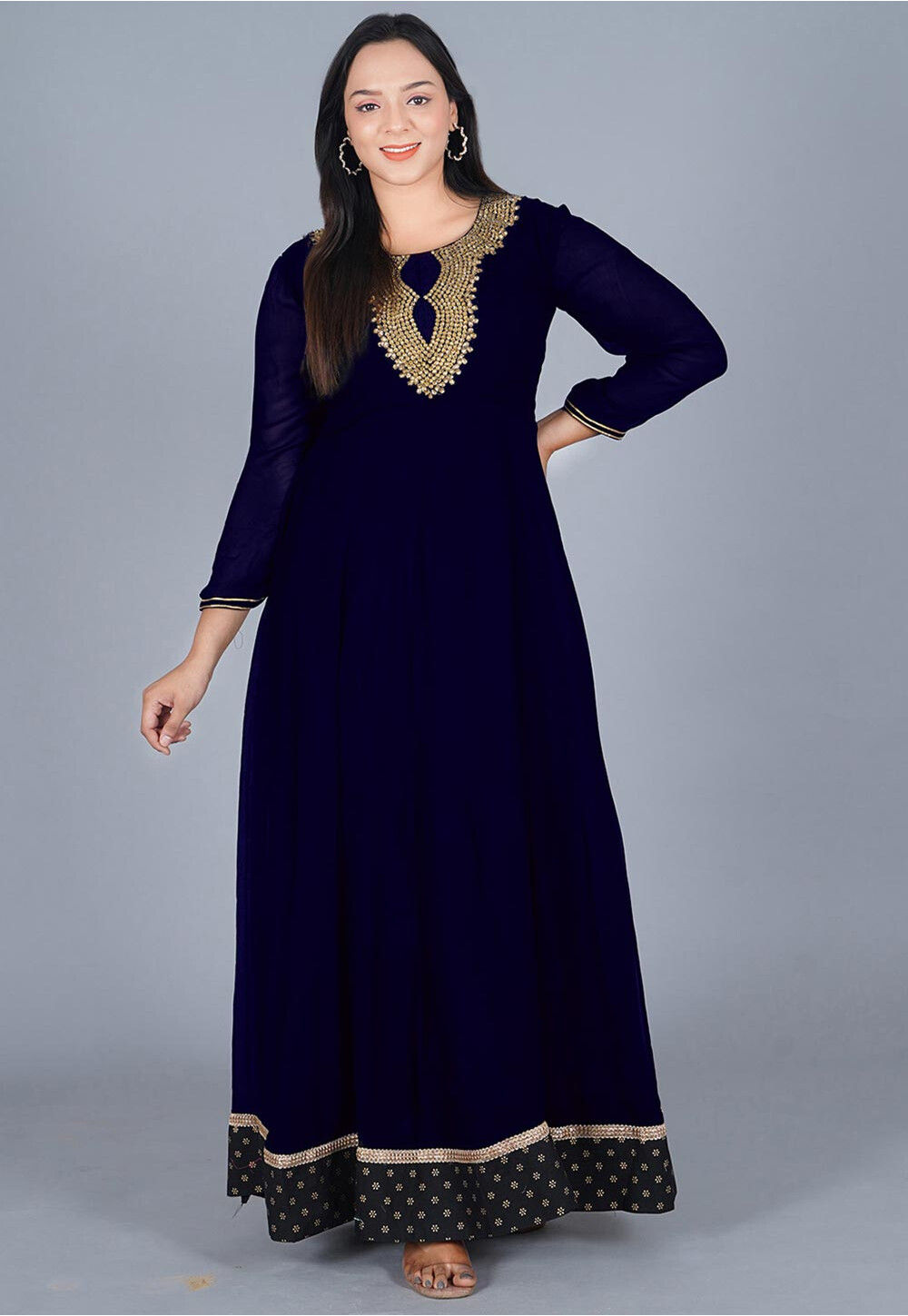 Women Blue Georgette Foil print Anarkali Kurta