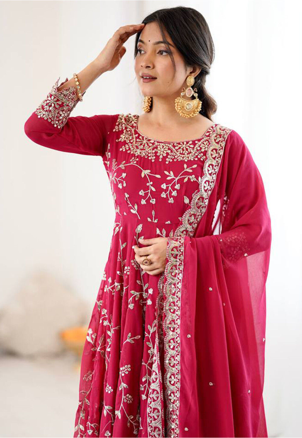 Buy Embroidered Georgette Anarkali Suit in Fuchsia Online : KGF6240 ...