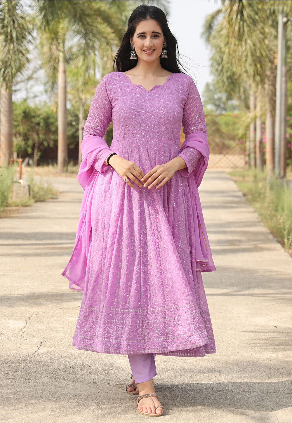 Buy Embroidered Georgette Anarkali Suit in Light Purple Online KBN628 Utsav Fashion