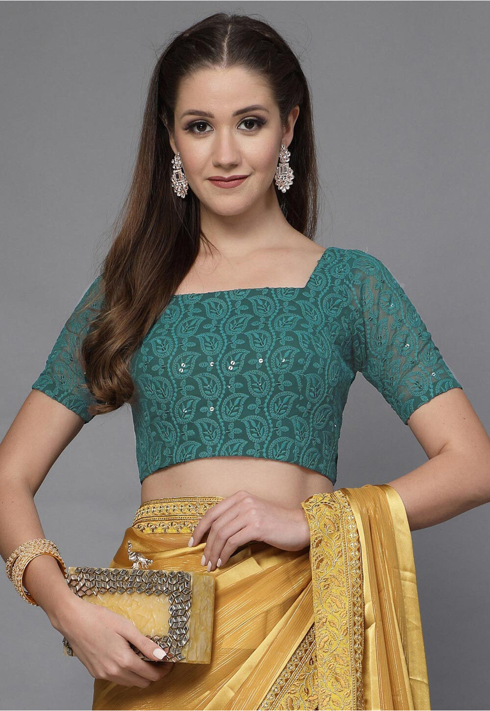 Buy Embroidered Blouse in Teal Green Online UAC198 Utsav