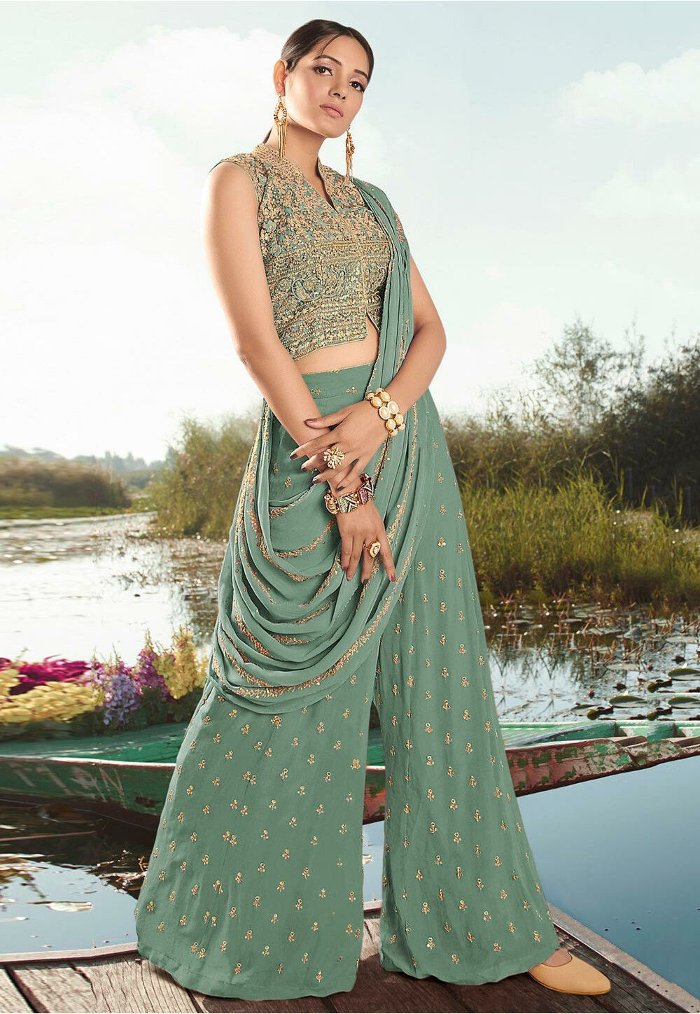 Embroidered Georgette Crop Top with 