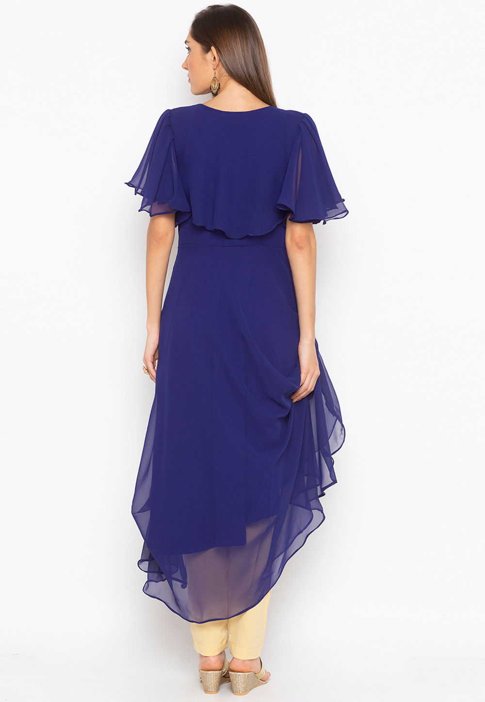 Embroidered Blue Elegance Georgette Dress with Embroidered Net Dupatta