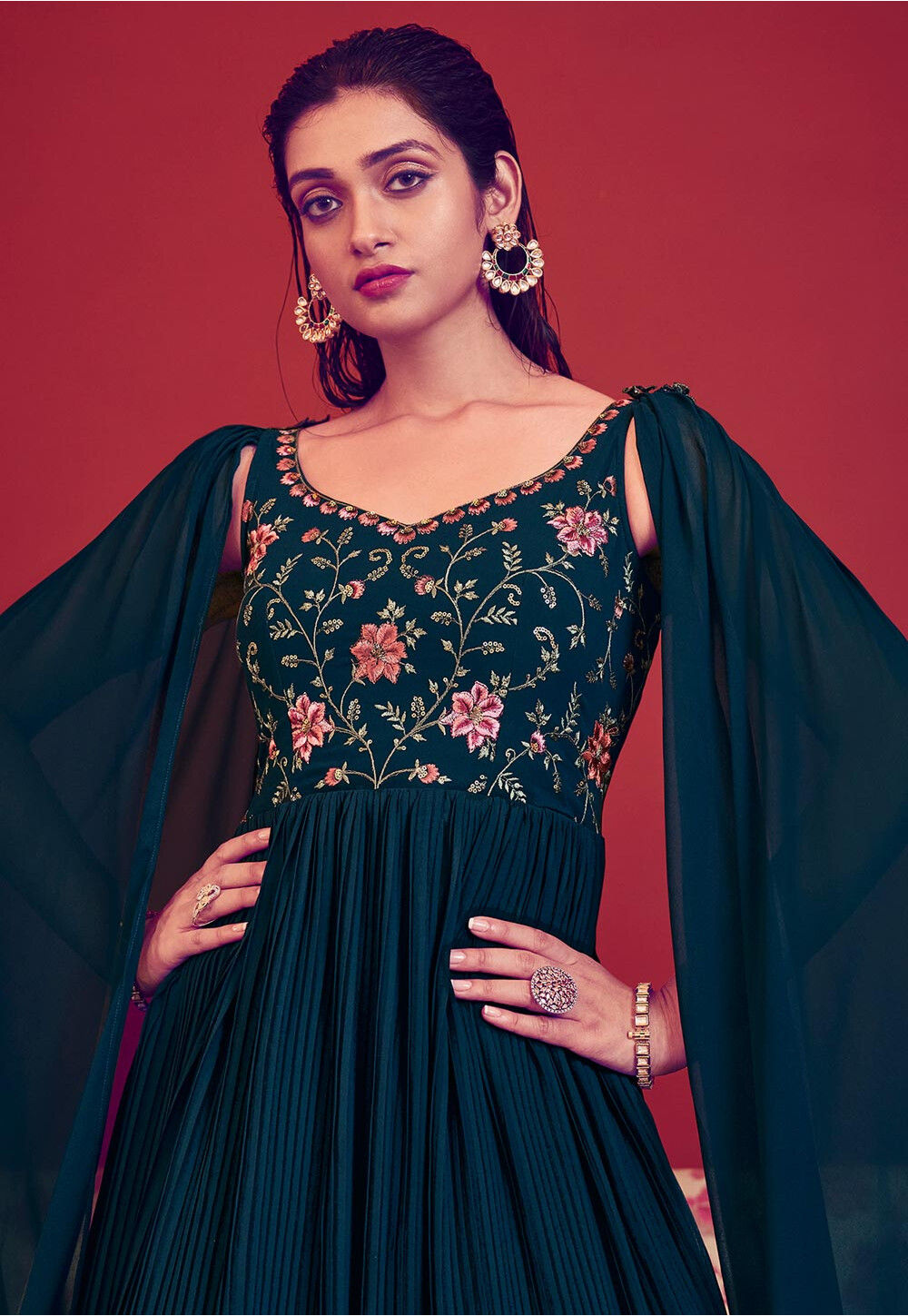 Exclusive Teal Blue Color Georgette Gown main image 0