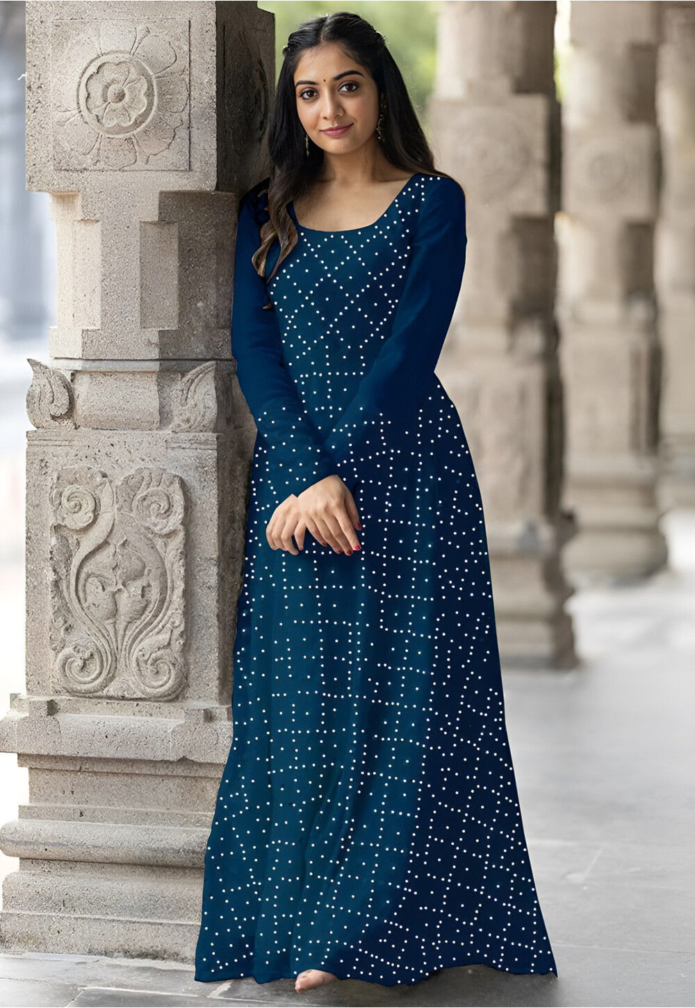 Dusty Teal Georgette Embroidery Gown main image 1