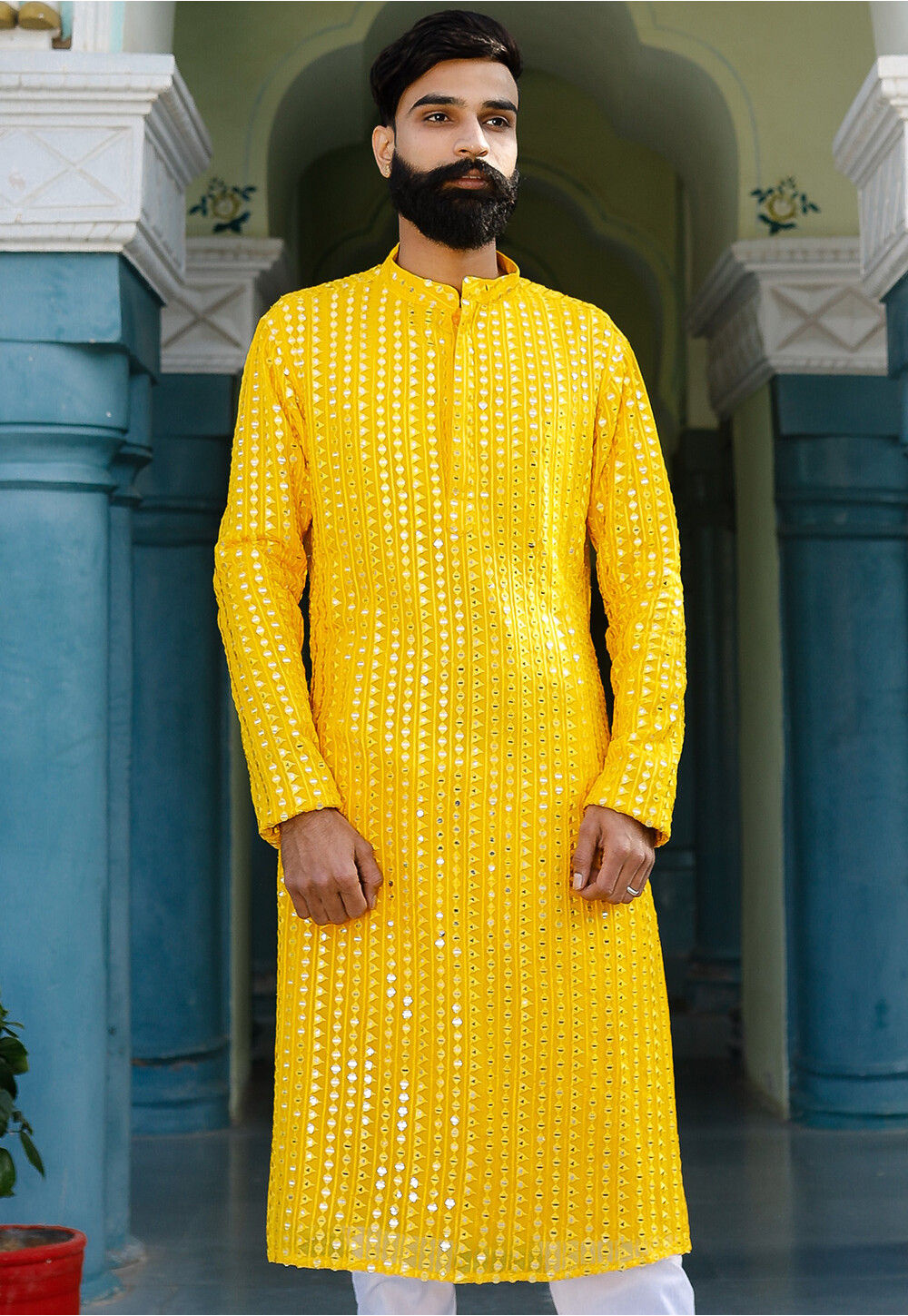 Buy Embroidered Georgette Kurta in Yellow Online : MTE1677 - Utsav 