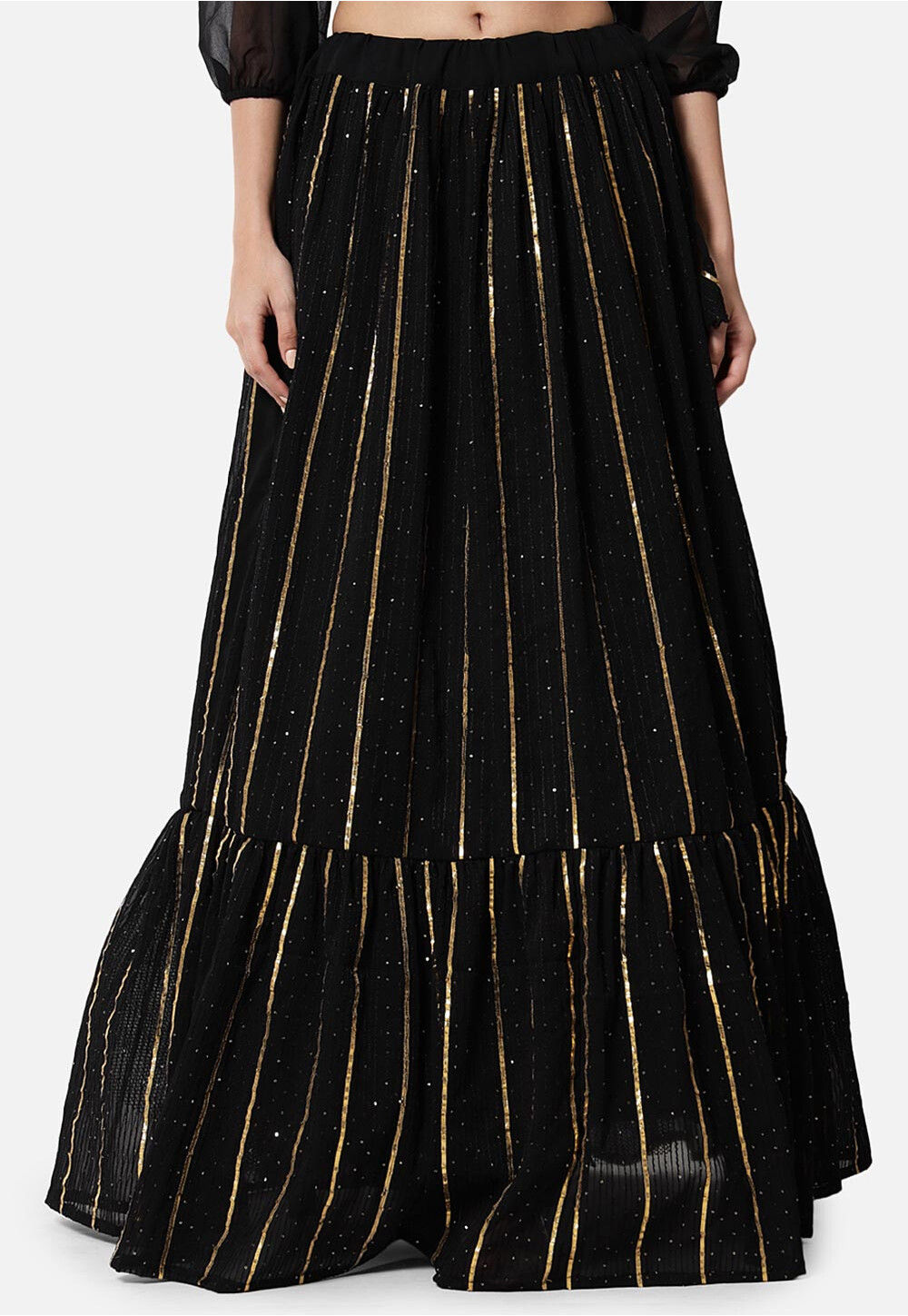 Buy Embroidered Georgette Layered Skirt in Black Online BTC475 Utsav Fashion