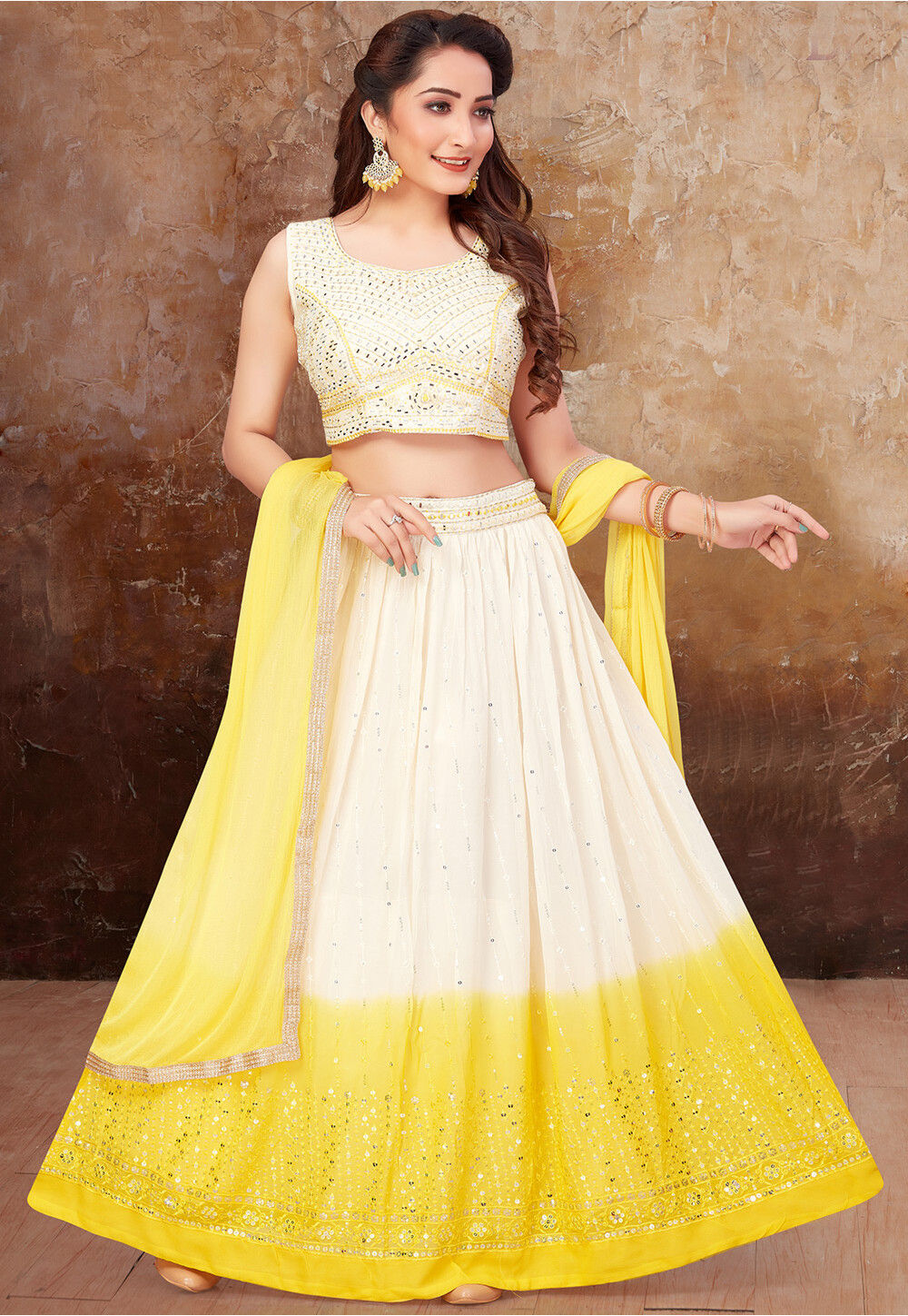 Gorgeous Yellow And Cream-Colored Sequin Semi-Stitched Lehenga And  Unstitched Blouse With Dupatta Set For Women, Party Wear Lehenga, Lehenga  Choli, लहंगा - Simsim, New Delhi | ID: 2852381031573