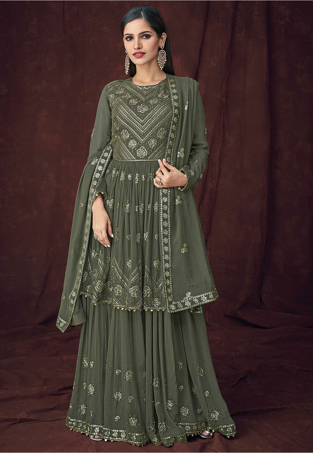 Olive Green Silk Lehenga Choli - Lehengas Designer Collection