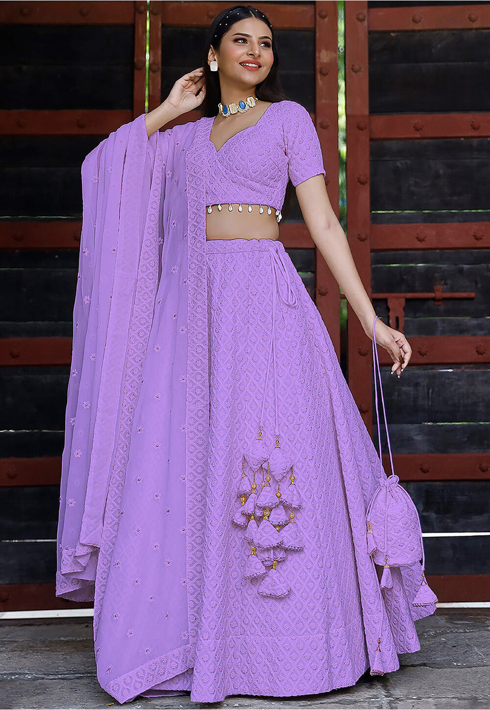 Buy Embroidered Georgette Lehenga In Light Purple Online LJN1629 