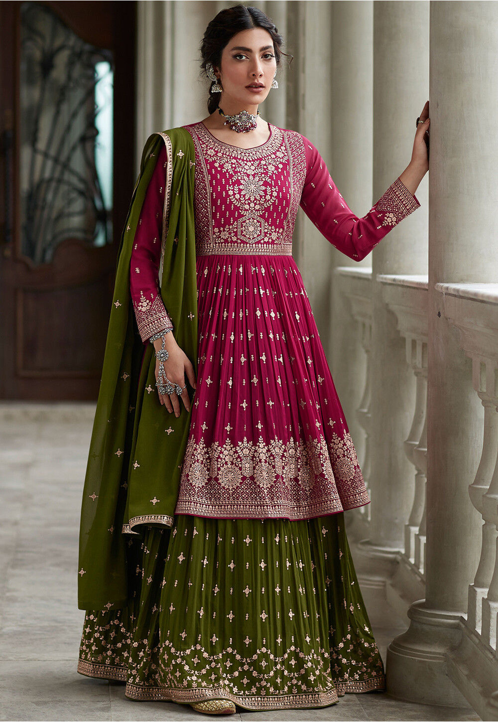 Green Lehenga With Heavy Soft Net And Thread Sequins Embroid