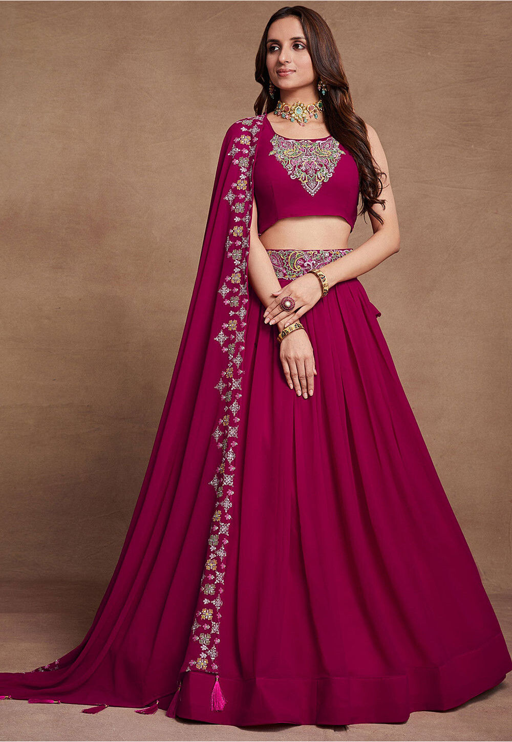 Fuchsia Pink Colour Georgette Lehenga.
