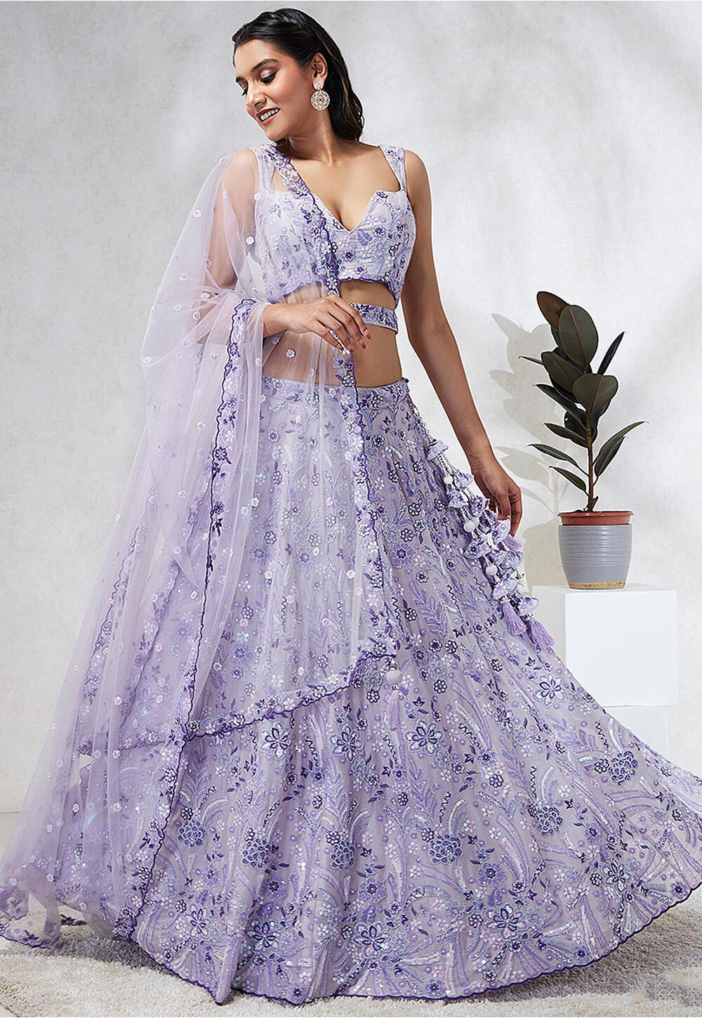 Plum Purple Skirt Style Embroidered Georgette Lehenga Suit