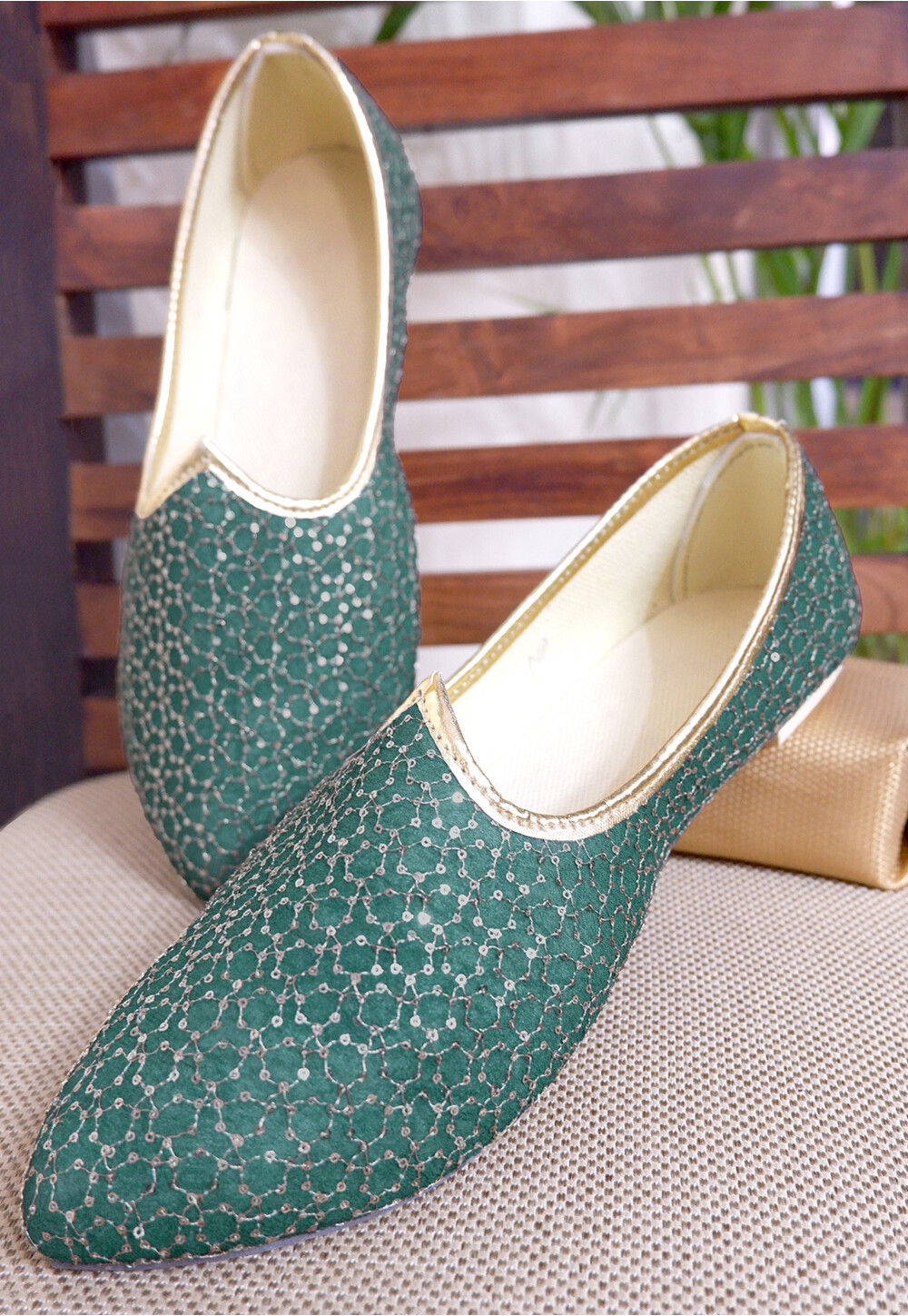 Buy Embroidered Georgette Men Mojari in Teal Green Online JJM5 Utsav Fashion