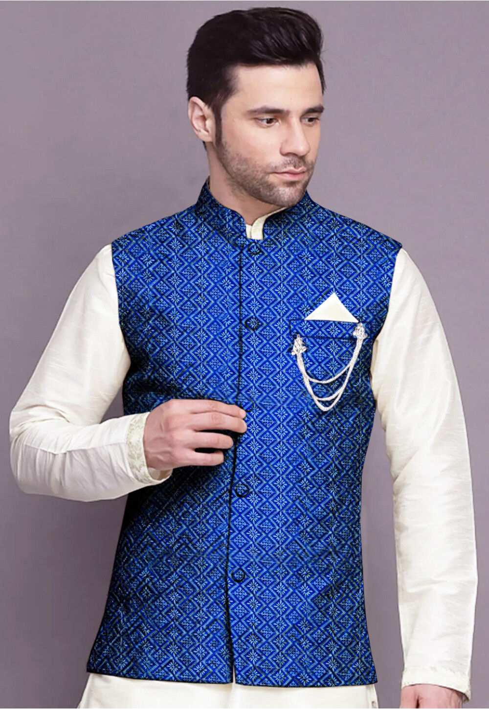 Royal blue nehru jacket store