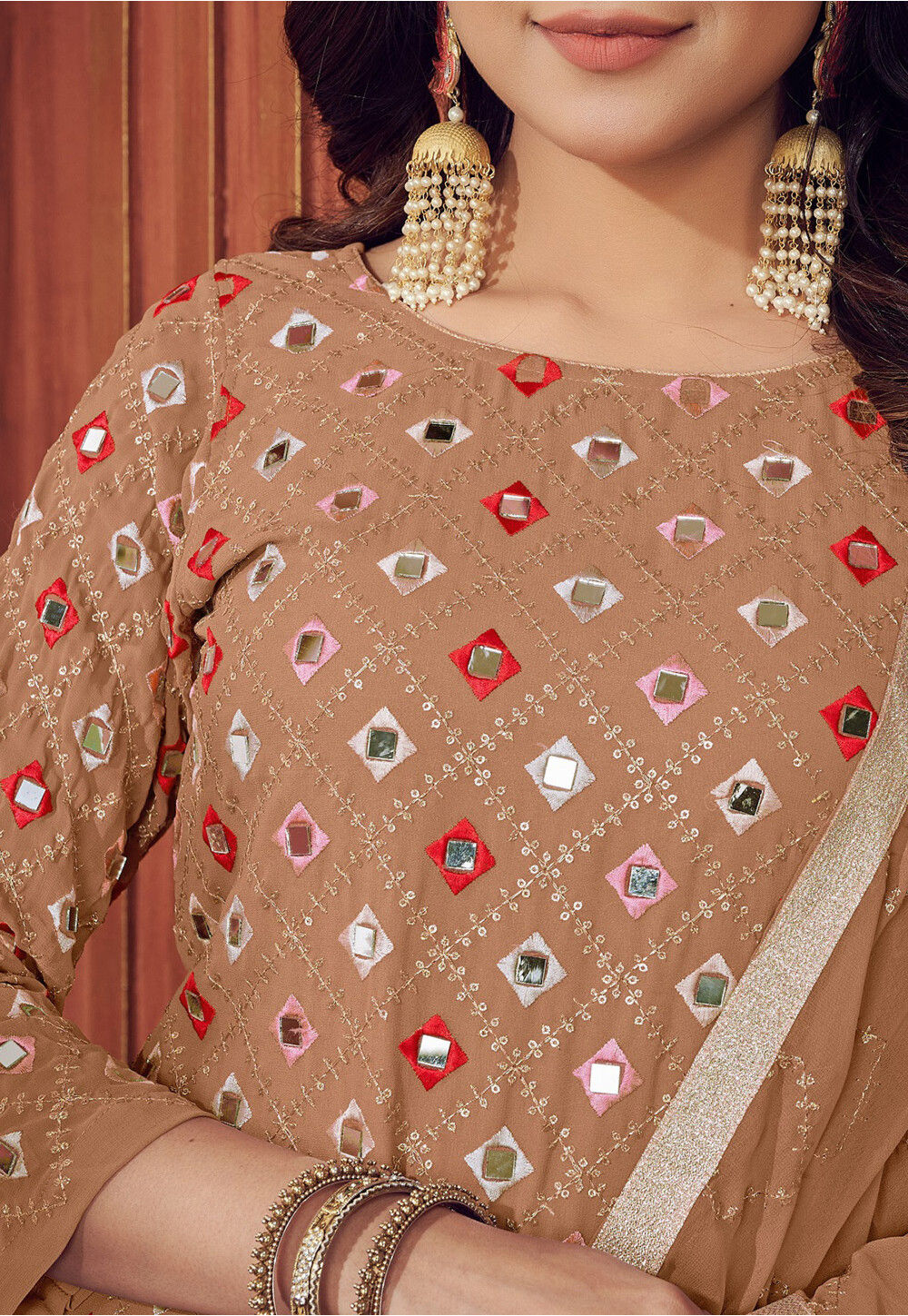 Buy Embroidered Georgette Pakistani Suit in Beige Online : KCH8763 ...
