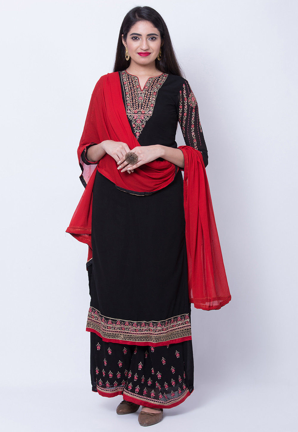 Buy Embroidered Georgette Pakistani Suit in Black Online : KUF12680 ...