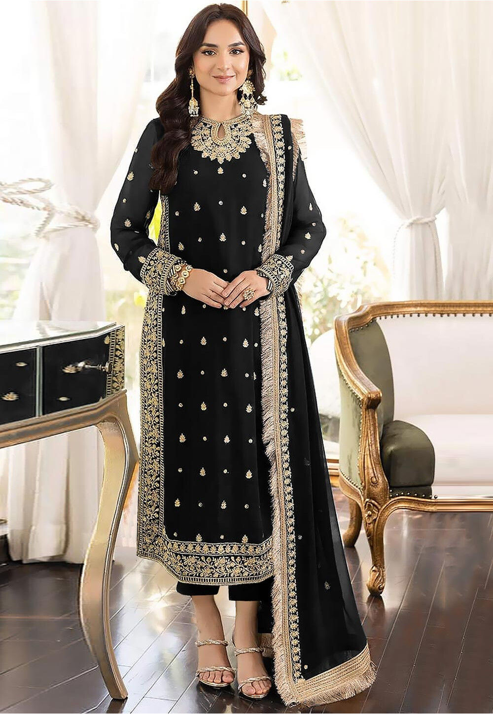 Majestic Black Color Heavy Viscose Velvet With Embroidery Sequence Work  Salwar Suit