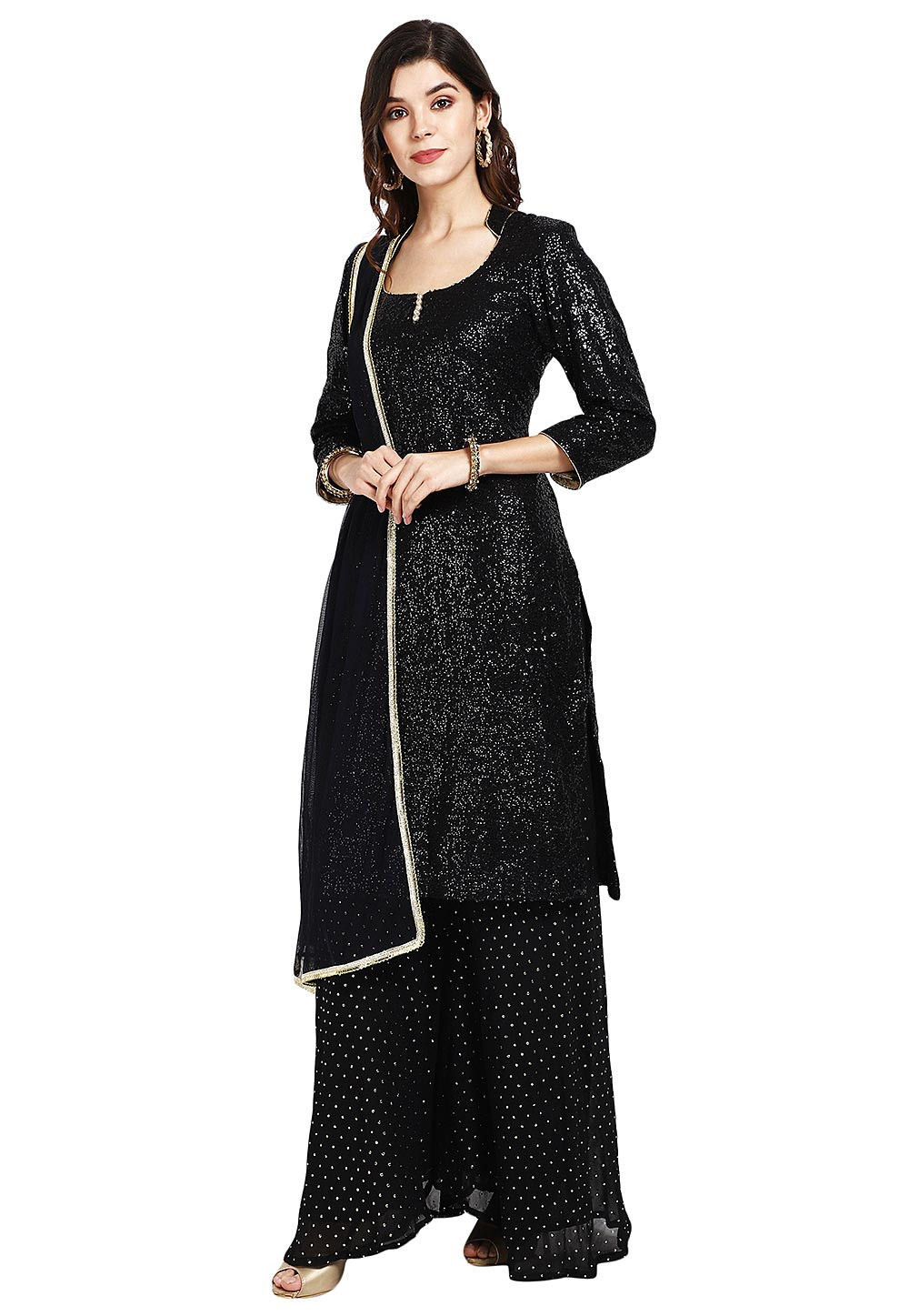 Embroidered Georgette Pakistani Suit in Black : KYS128