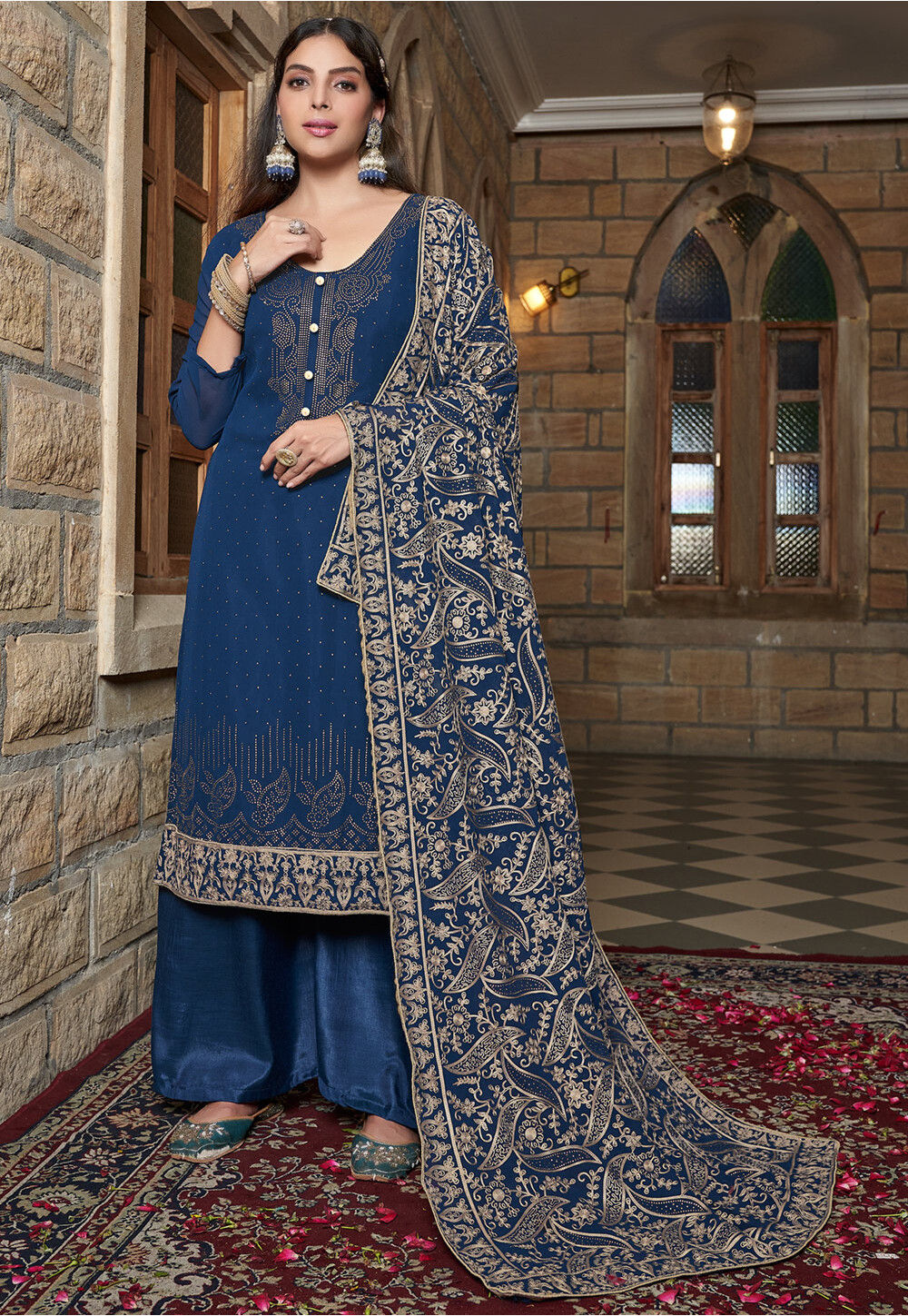 Buy Embroidered Georgette Pakistani Suit in Blue Online : KVG345 ...