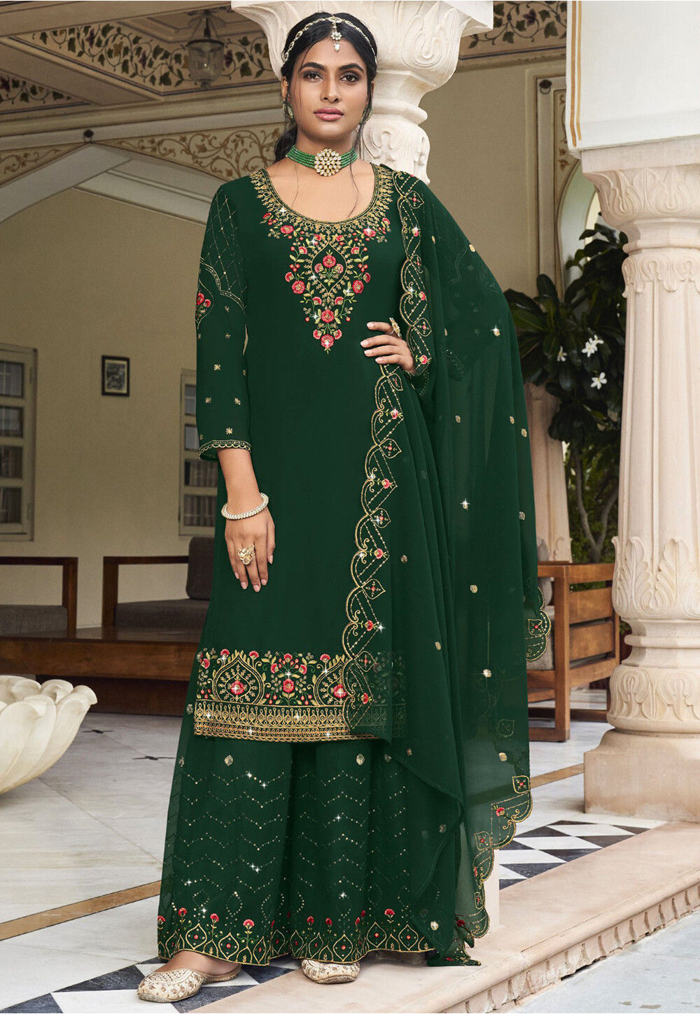 Dark green top pakistani suit