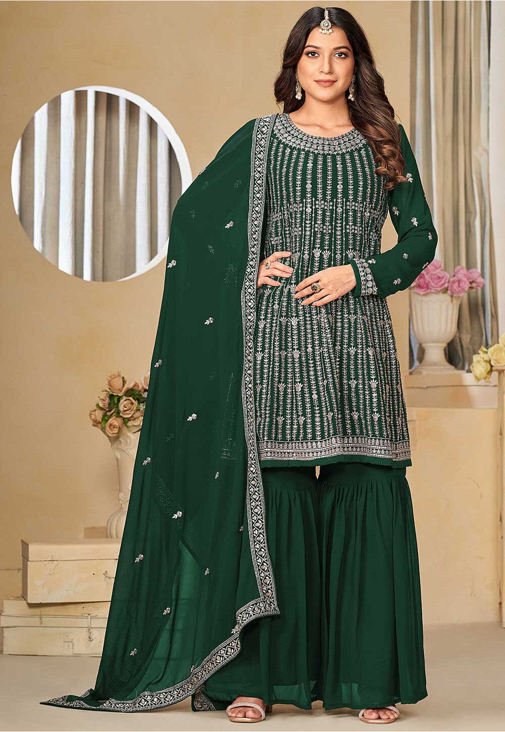 Buy Embroidered Georgette Pakistani Suit in Dark Green Online : KCH12927 -  Utsav Fashion