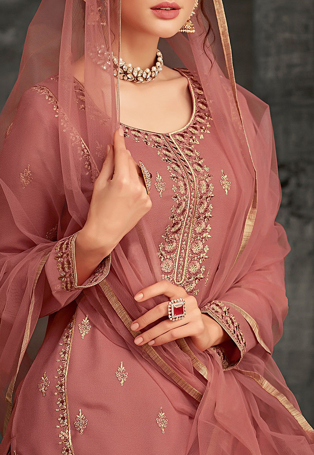 Sleek Pink Georgette Trendy Fashioner Pakistani Trouser Salwar Suit Collection With Pink Georgette