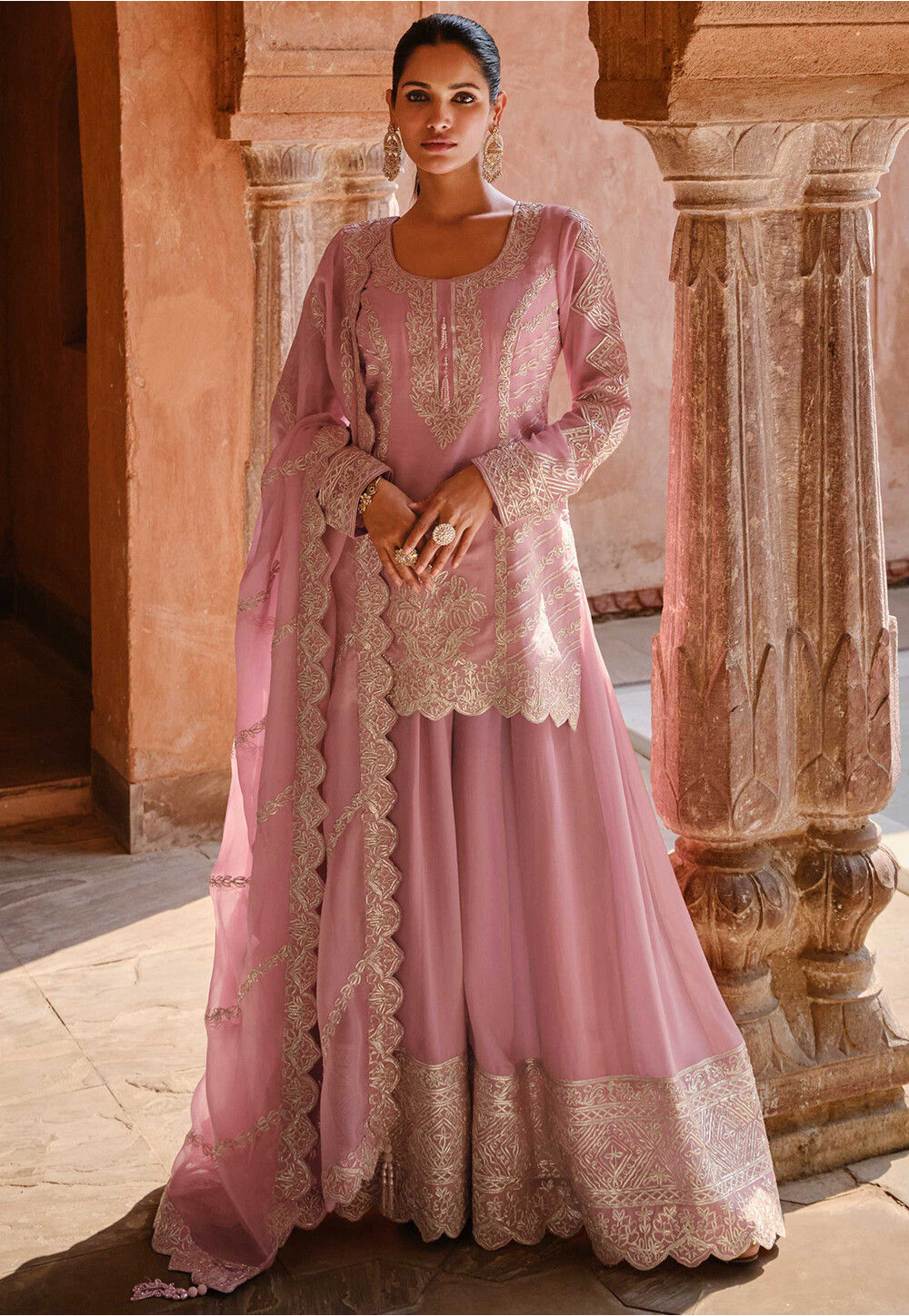 Buy Embroidered Georgette Pakistani Suit in Light Pink Online ...