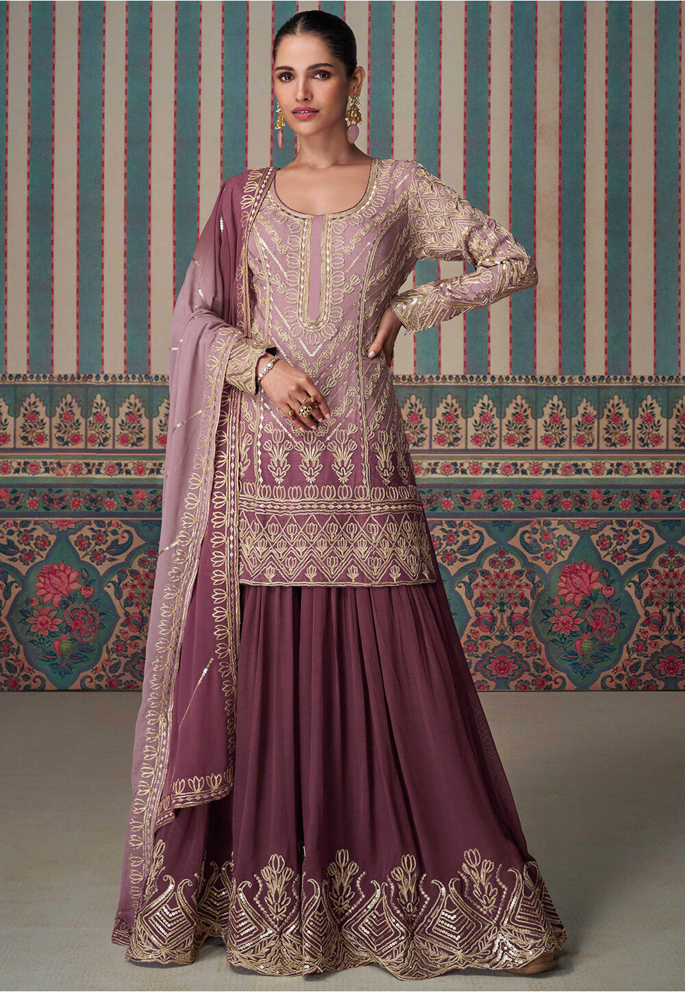 Dark Purple Ceremonial Embroidered Pakistani Style Suit