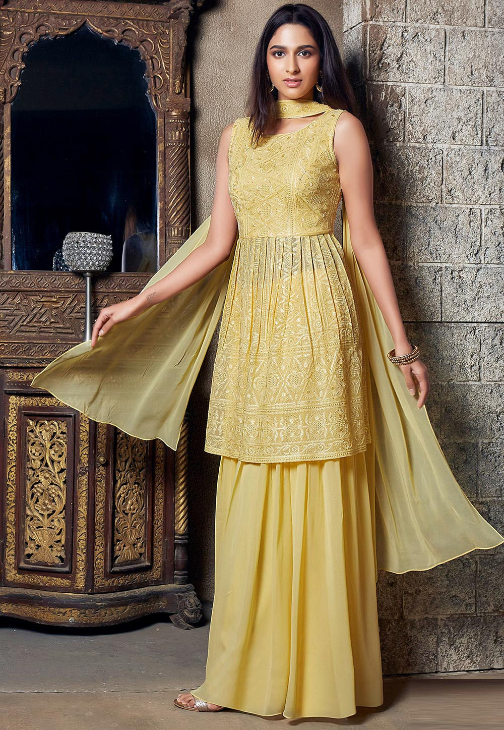 Pakistani Dress For Ladies - Yellow Colour Pakistani Suits - SareesWala.com