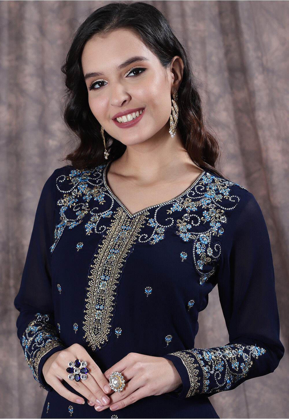 Buy Embroidered Georgette Pakistani Suit In Navy Blue Online Kch10741 Utsav Fashion 