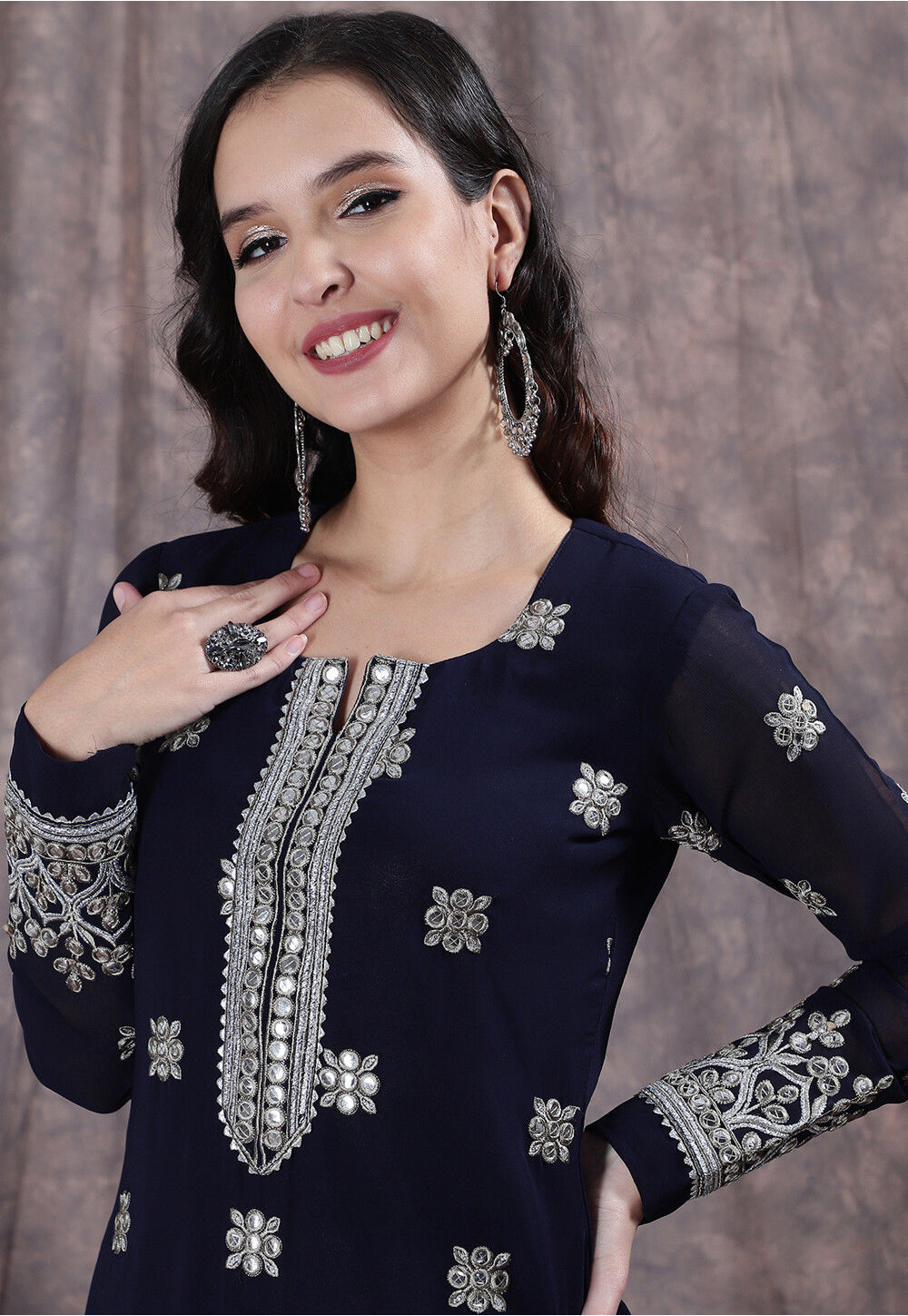 Buy Embroidered Georgette Pakistani Suit In Navy Blue Online Kch10761 Utsav Fashion 