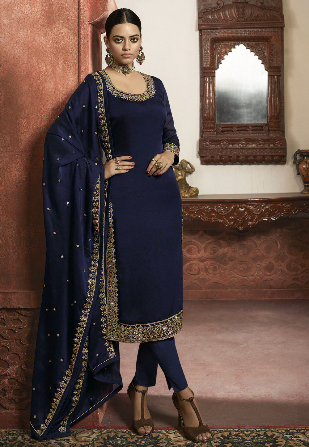 Buy Embroidered Georgette Pakistani Suit In Navy Blue Online Kch5398 Utsav Fashion 