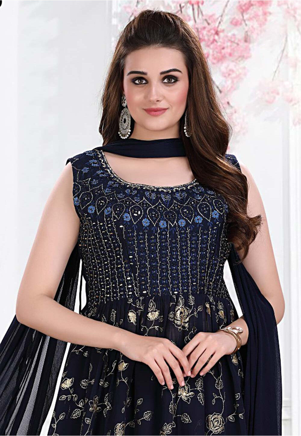 Buy Embroidered Georgette Pakistani Suit In Navy Blue Online Kgzt4647 Utsav Fashion 