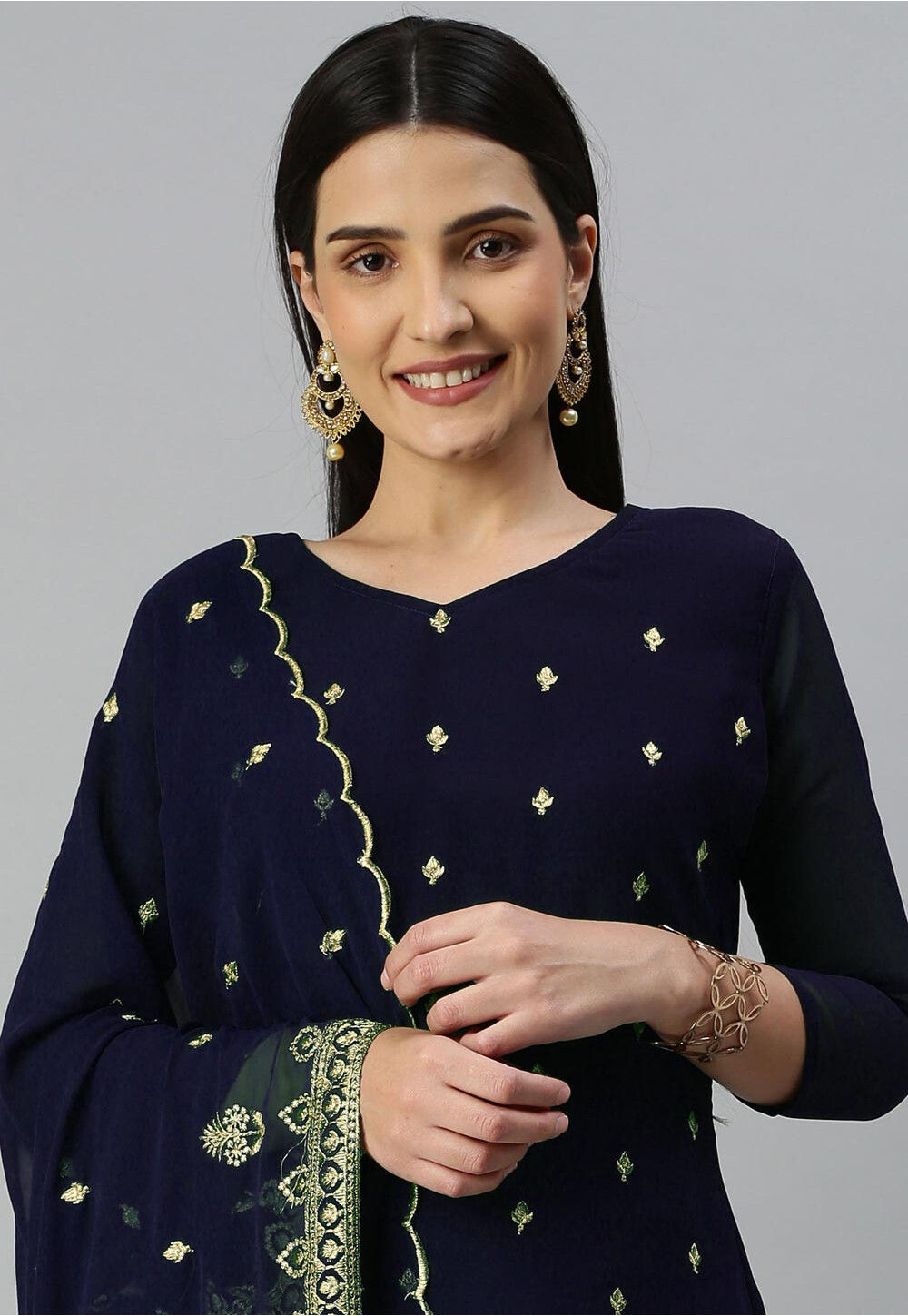 Buy Embroidered Georgette Pakistani Suit In Navy Blue Online Kmy59 Utsav Fashion 