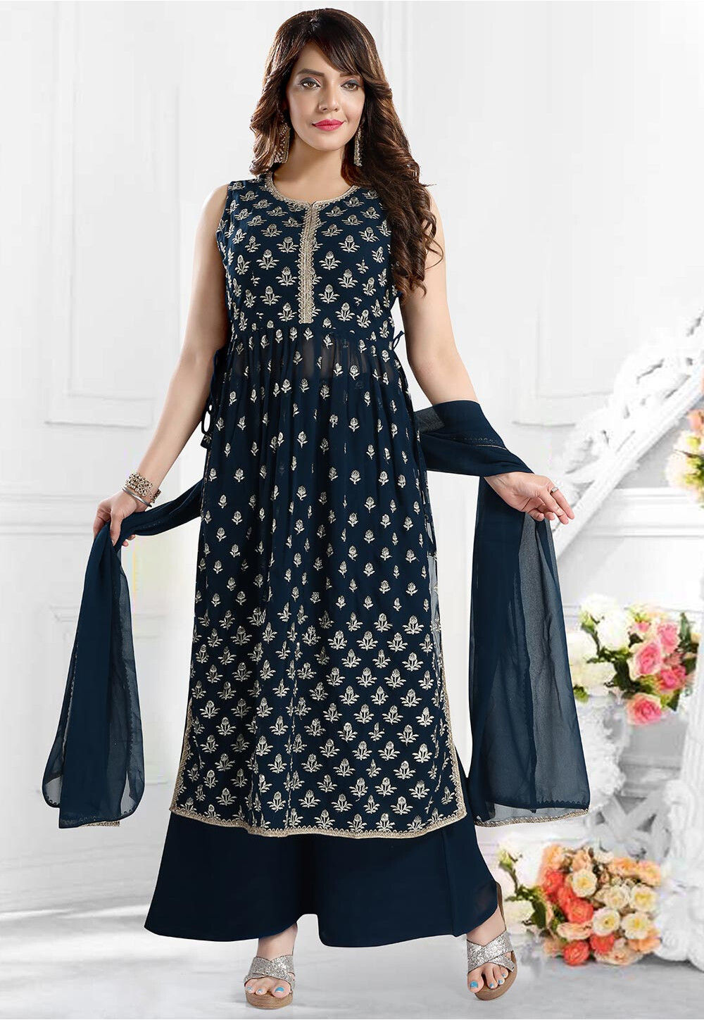Buy Embroidered Georgette Pakistani Suit in Navy Blue Online : KUMT1011 ...
