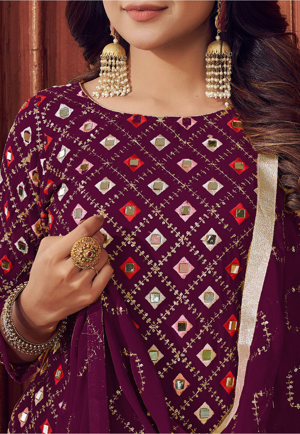Embroidered Georgette Pakistani Suit in Purple : KJC1466