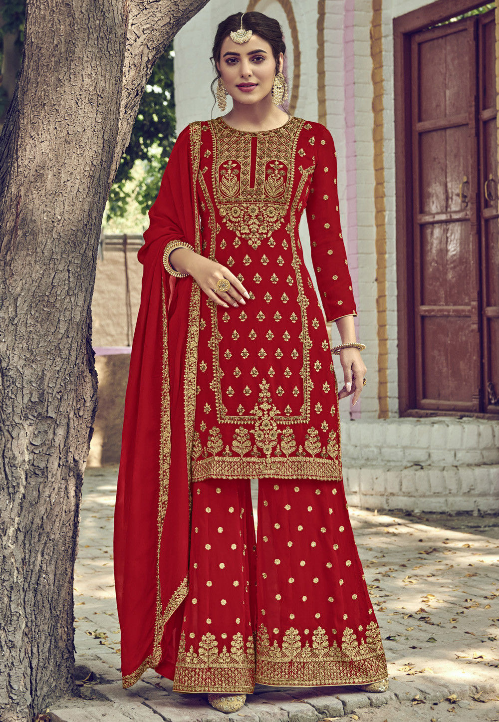 Buy Embroidered Georgette Pakistani Suit in Red Online : KCH5951 ...
