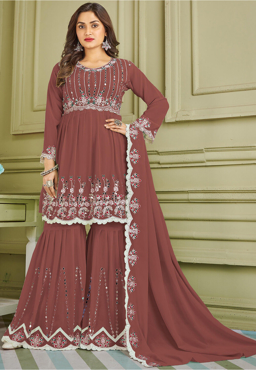 Latest Pakistani Casual Dress Design Rust Front Open Shirt