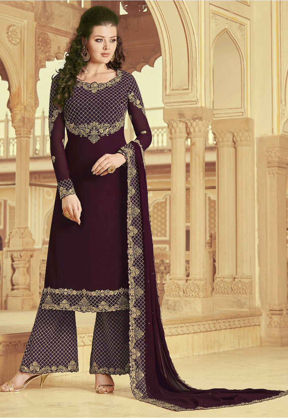 Embroidered Georgette Pakistani Suit in Purple : KCH6106