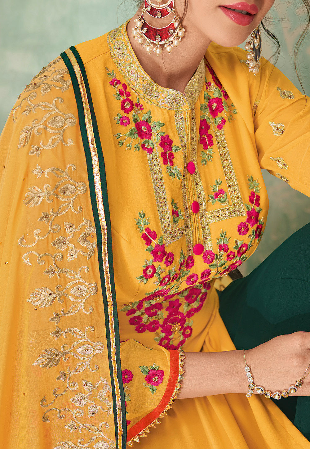 Embroidered Georgette Pakistani Suit in Yellow : KCH3808