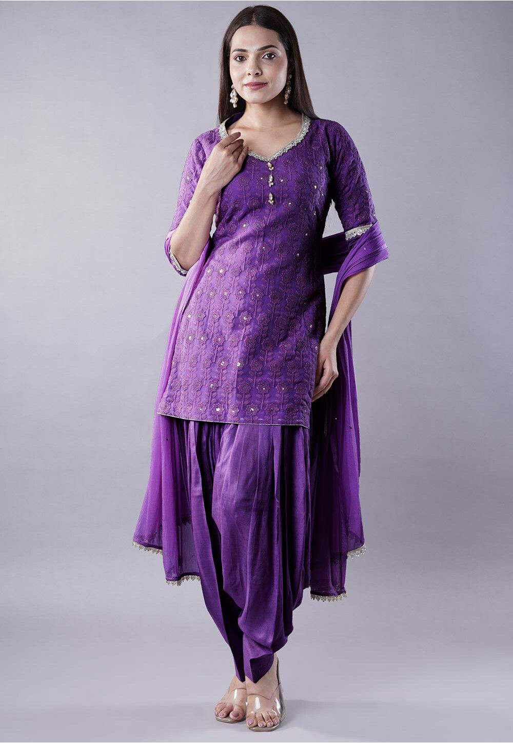 Buy Embroidered Georgette Punjabi Suit in Dark Purple Online KUR391 Utsav Fashion