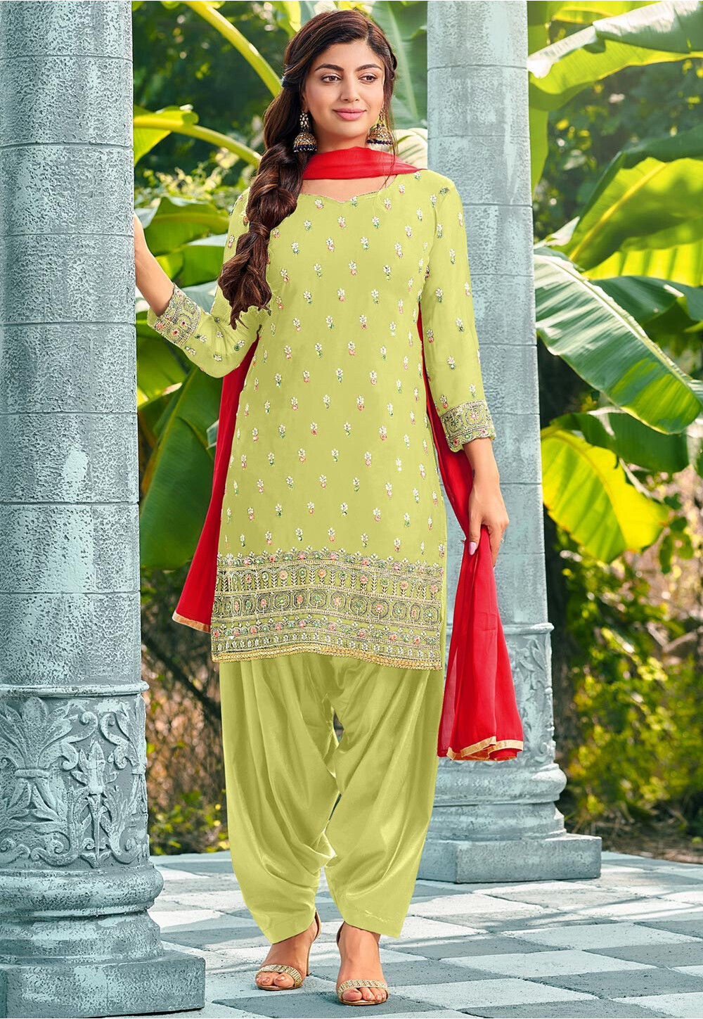 Various Colors Available Mehendi Green Cotton Embroidered Unstitched 3  Pieces Suit at Best Price in Surat | King Sales