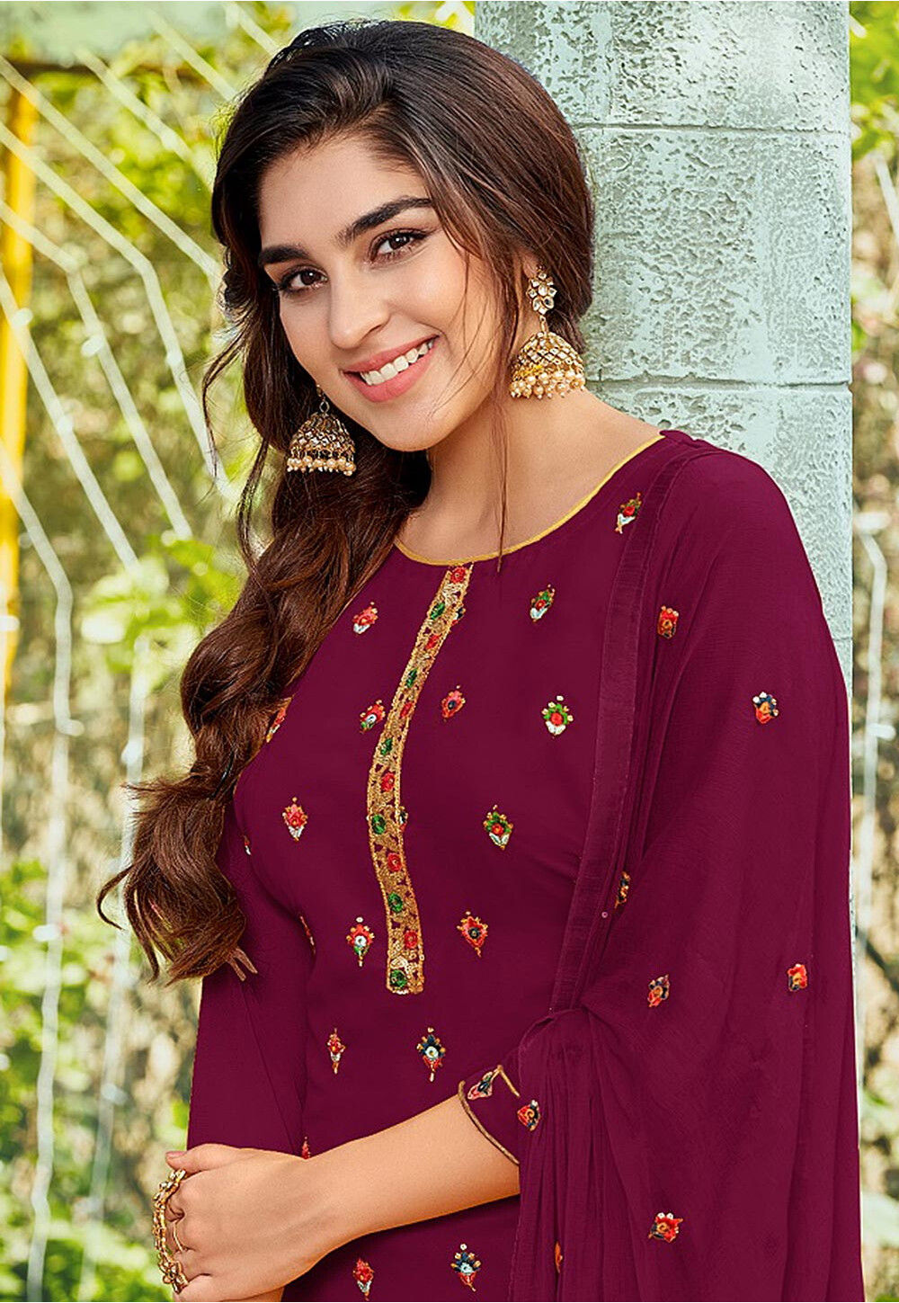 Embroidered Georgette Punjabi Suit In Purple Kch10131 