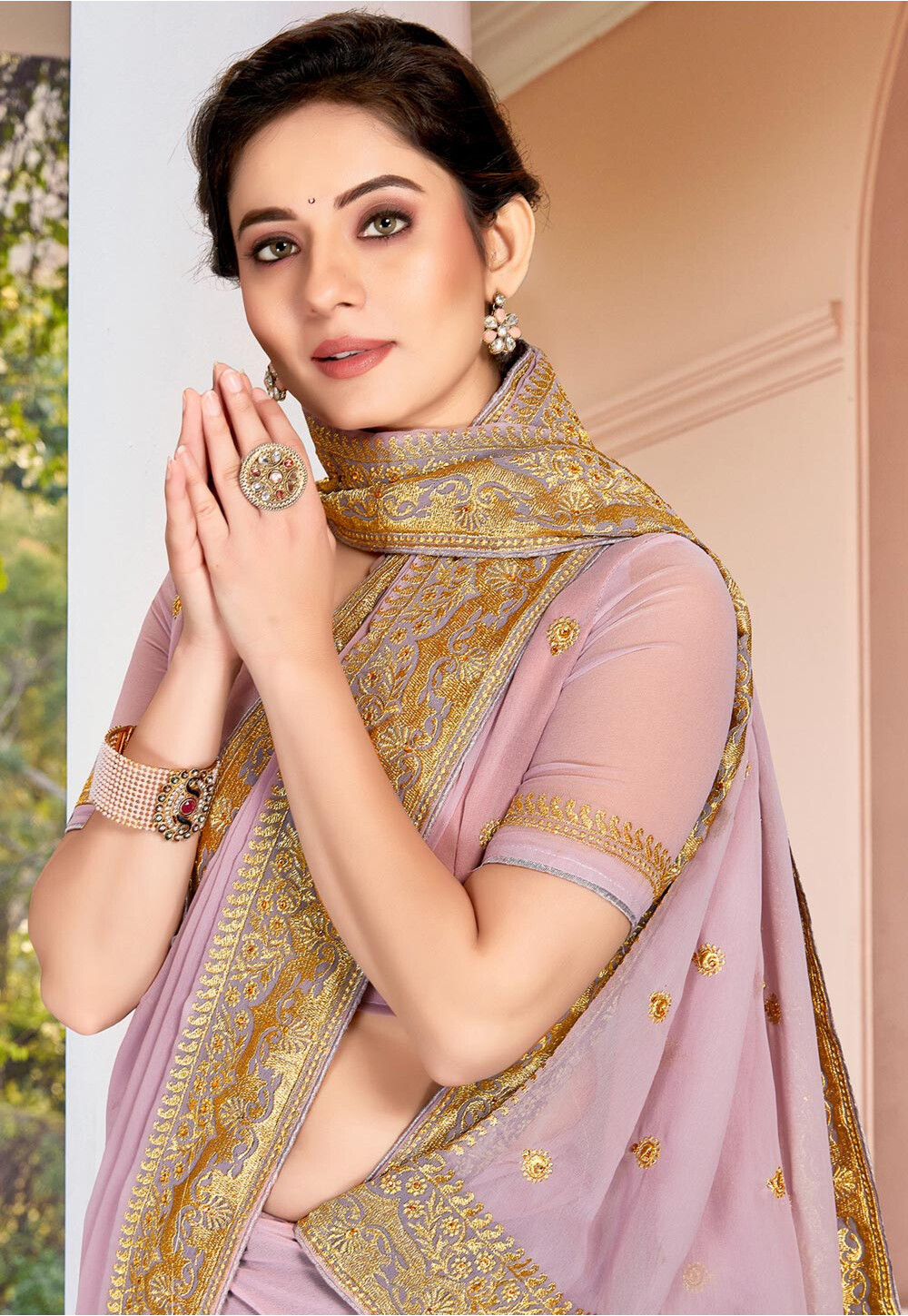 Buy Embroidered Saree in Dusty Light Pink Online SCBA4021