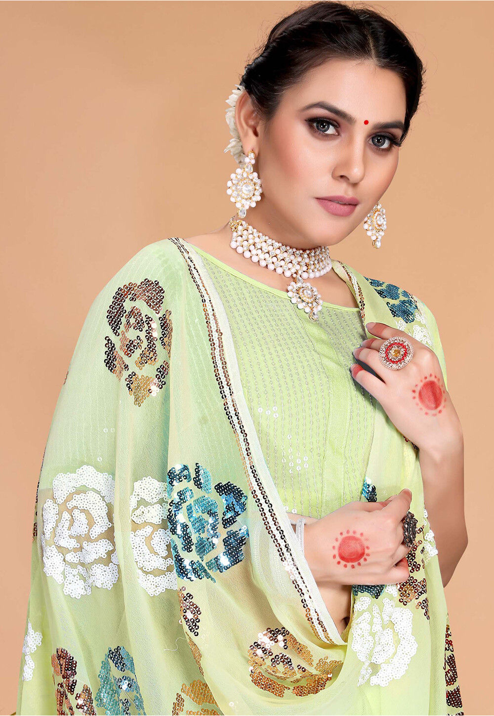 Buy Embroidered Saree in Light Green Online SCBA4349