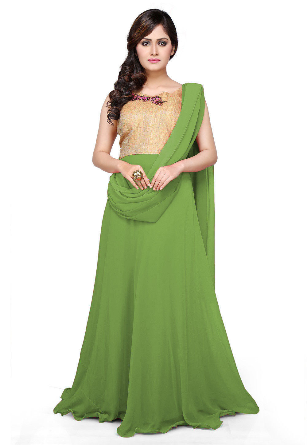 Designer Lycra Heavy Work Blouse Gown Style Saree