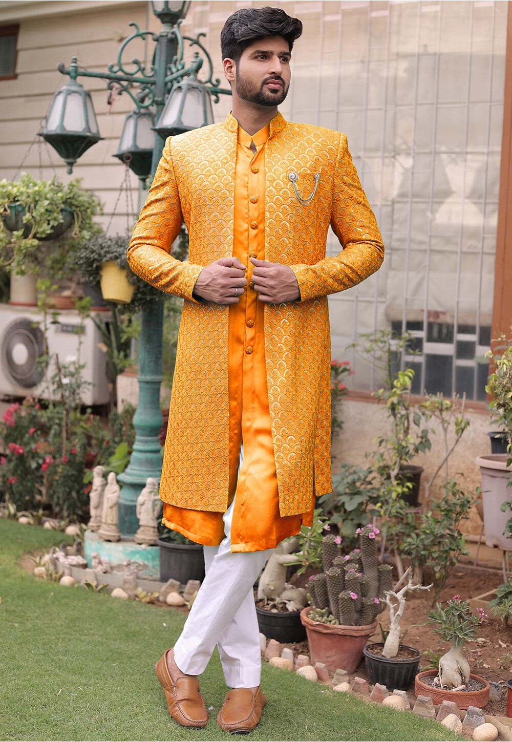 UtsavFashion Embroidered Georgette Sherwani in Orange