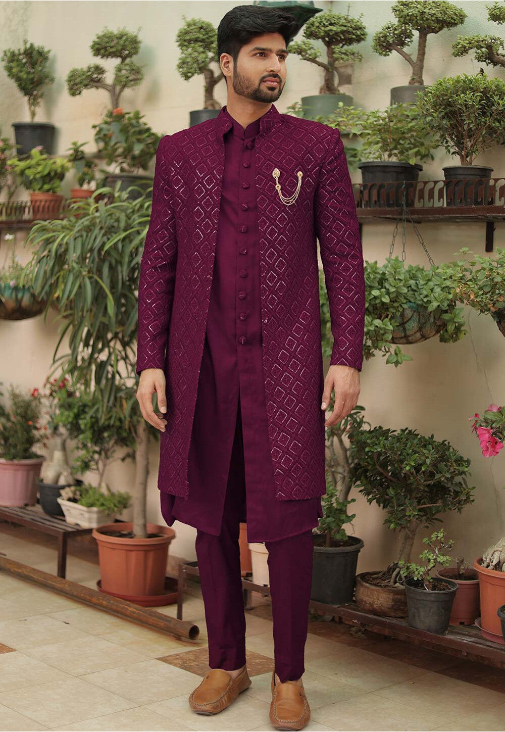 Wine sherwani sale