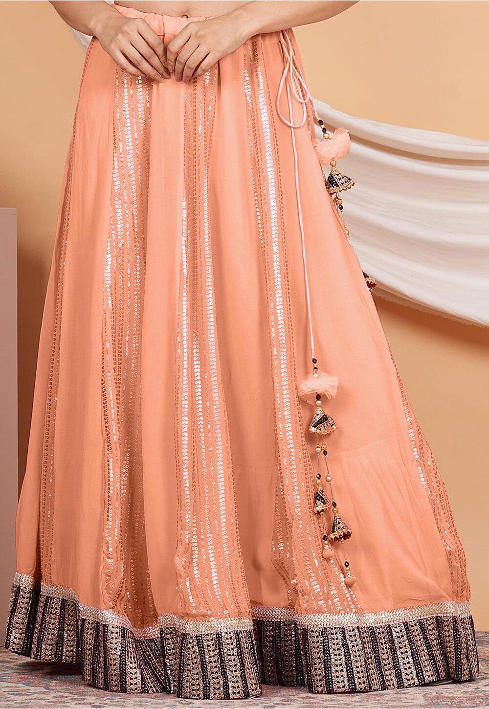 Buy Embroidered Georgette Skirt in Peach Online BNJ2079 Utsav Fashion