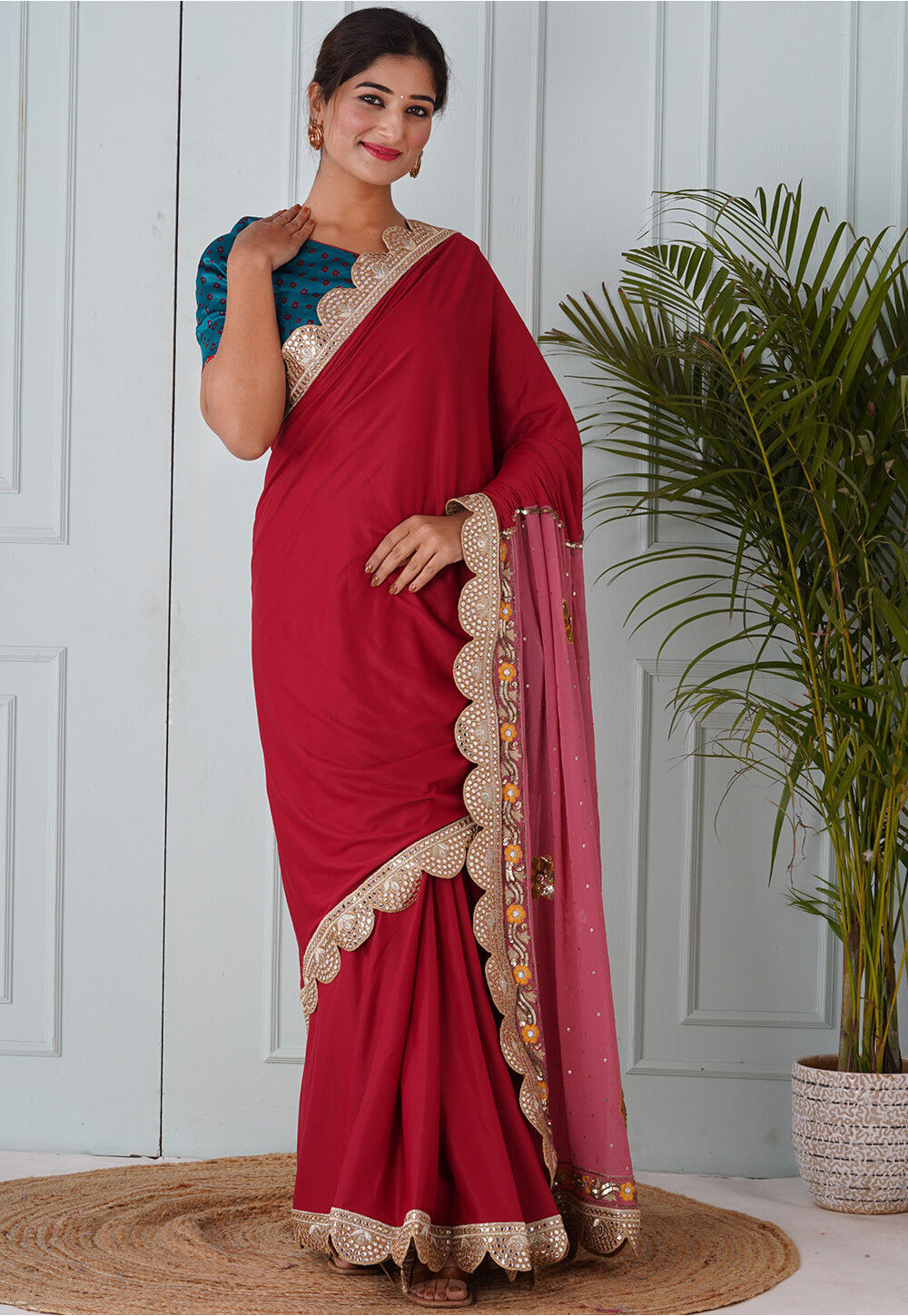 Pink lycra festival wear saree 41302